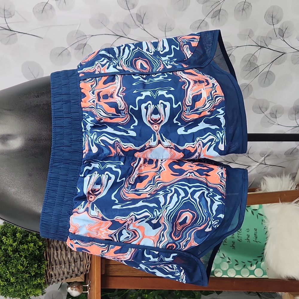 Crane Navy Blue Swirl Print Workout Shorts - Small - Mesh Insets - Picture 3 of 8